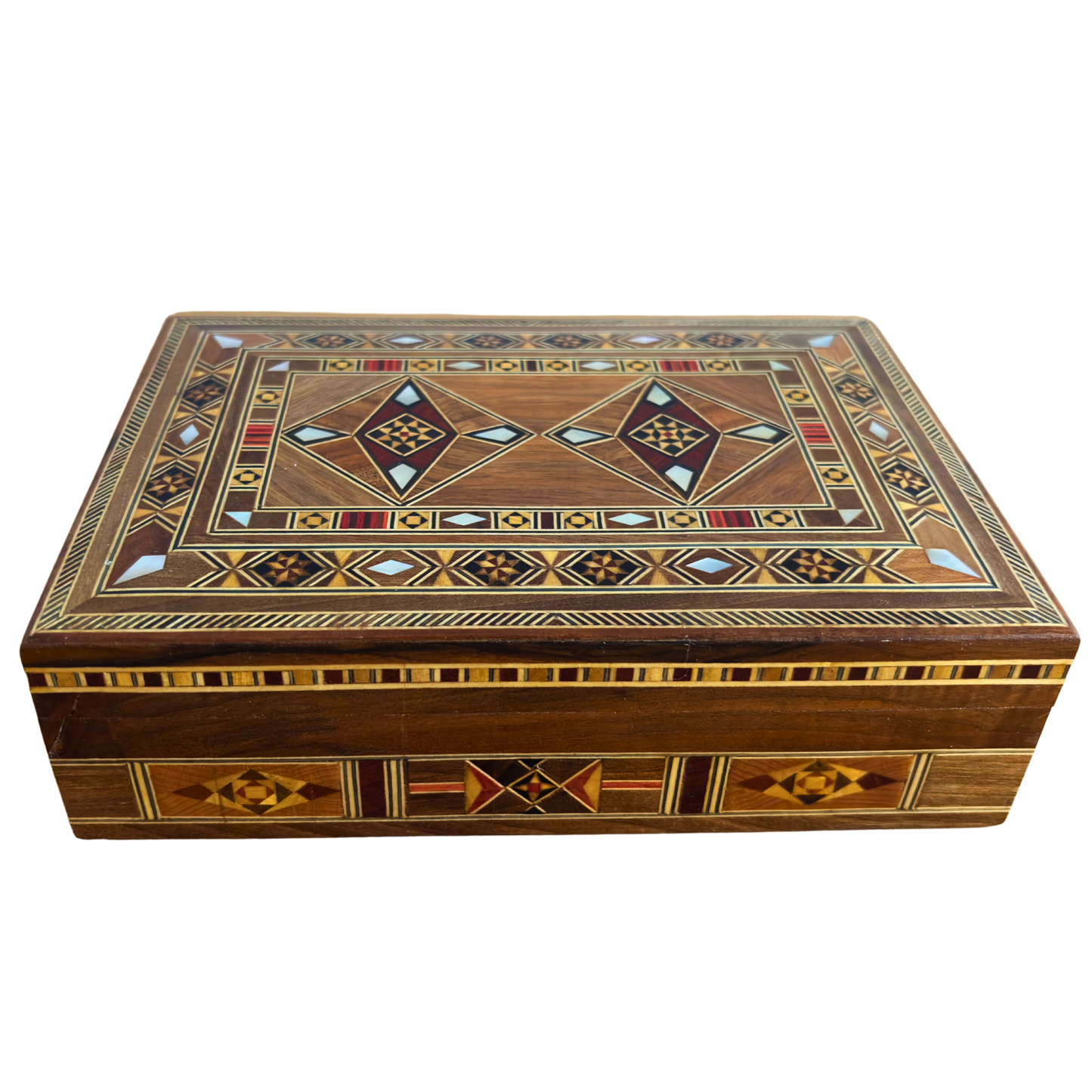 Boîte artisanale en mosaïque pour bijoux, incrustation de nacre, coffre de luxe en bois pour souvenirs, art damasquiné -Édition Limitée-