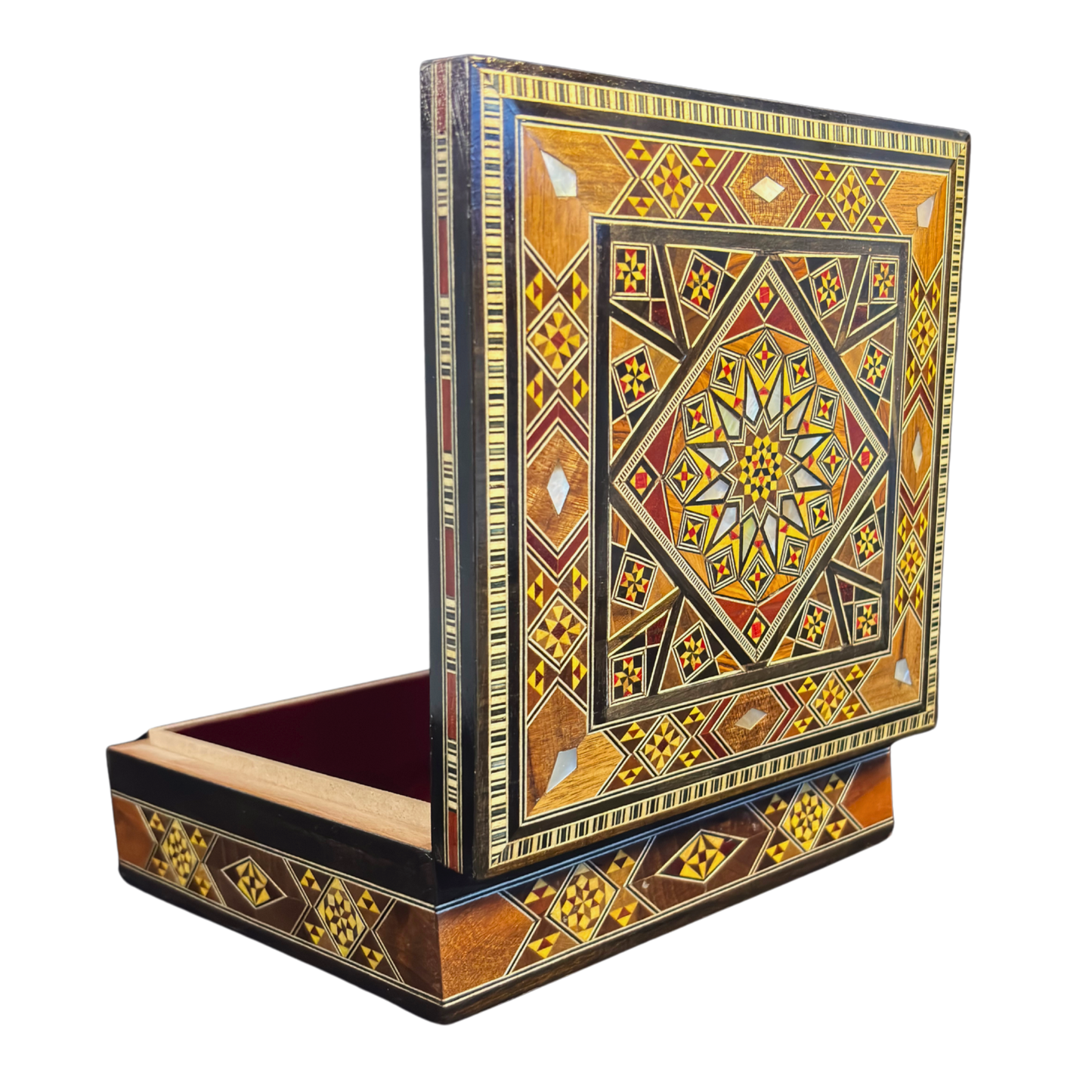 Boîte en Mosaïque Damascène Faite Main – Nacre & Velours
