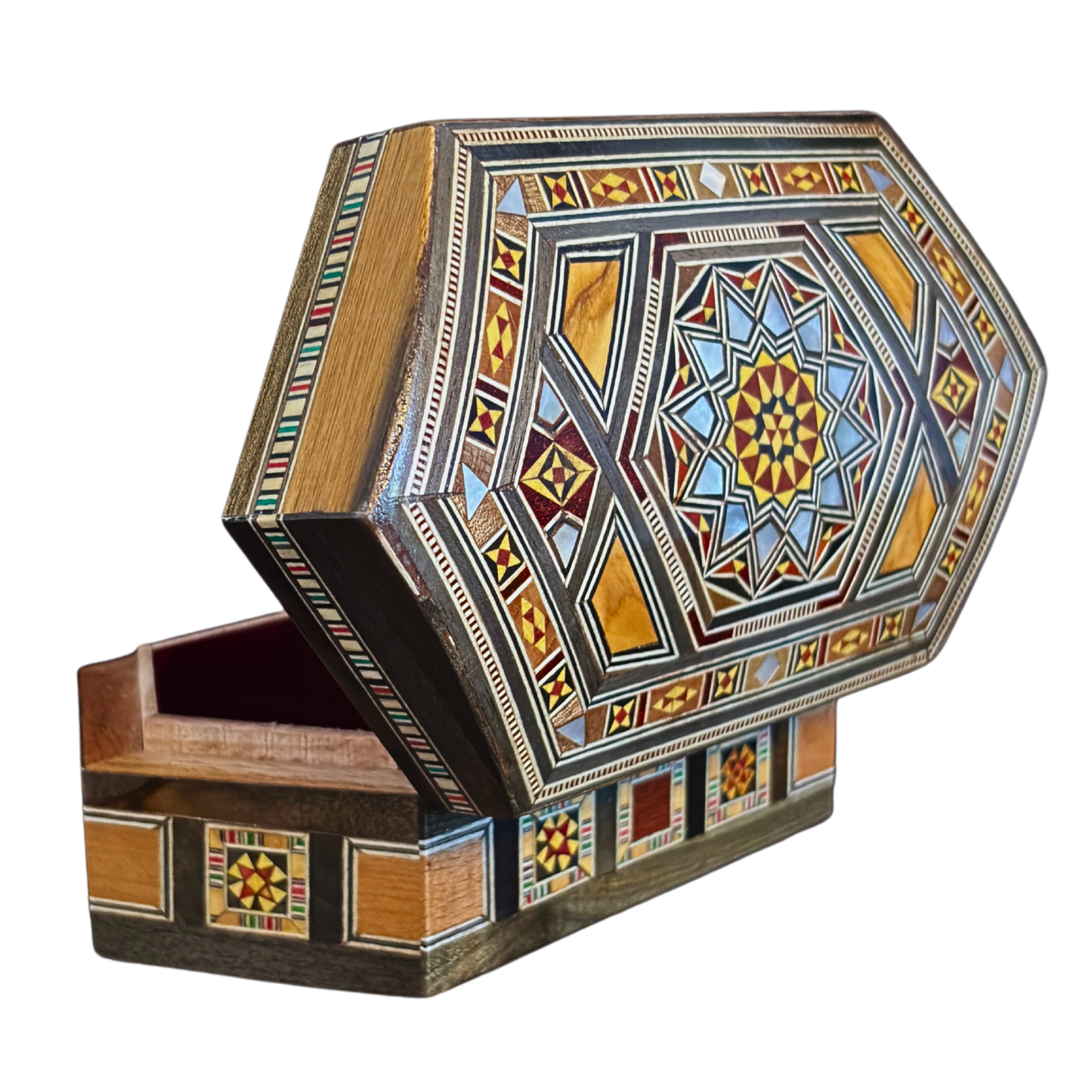 Boîte en Mosaïque Damascène Faite Main – Nacre & Velours