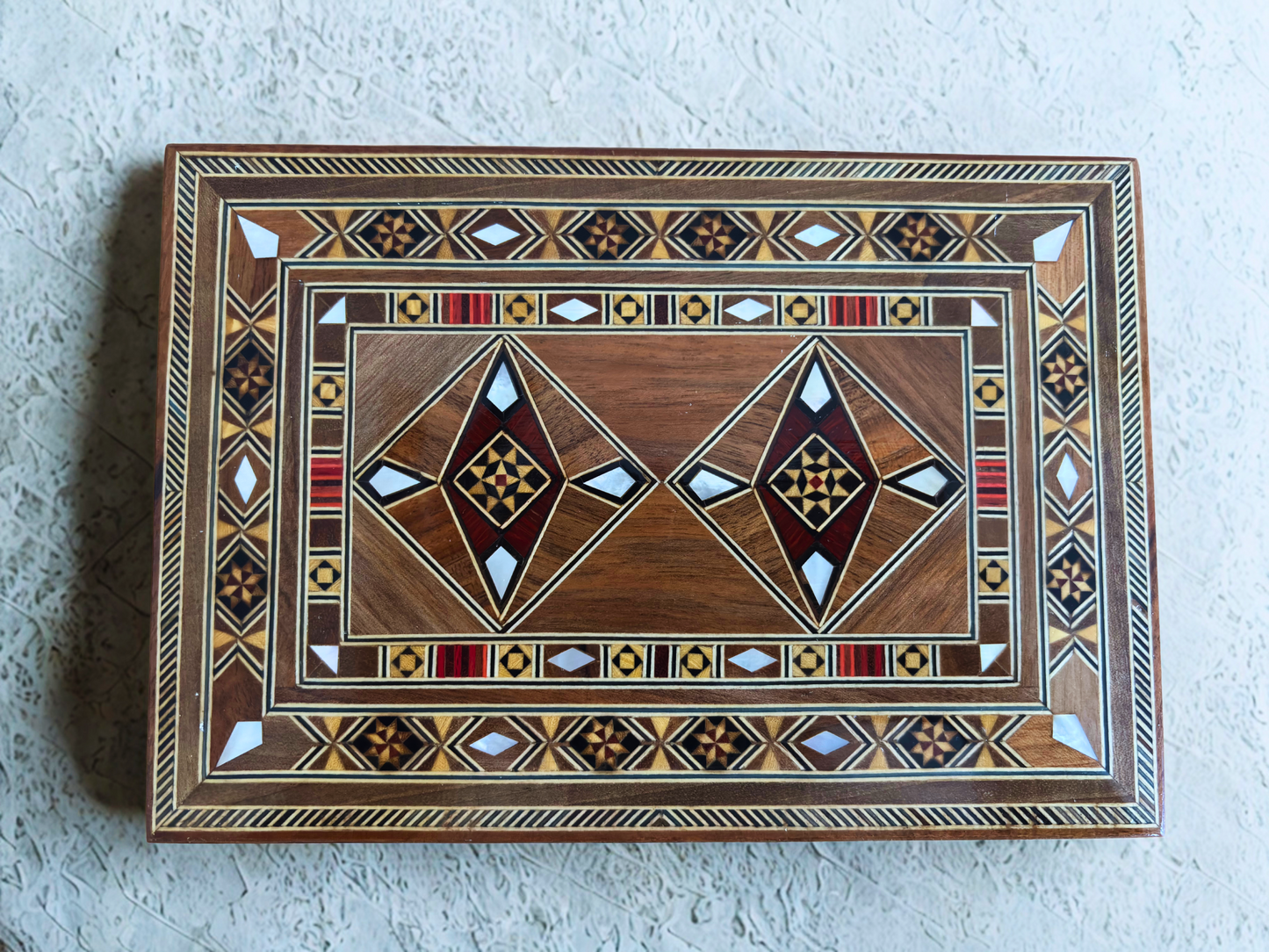 Boîte artisanale en mosaïque pour bijoux, incrustation de nacre, coffre de luxe en bois pour souvenirs, art damasquiné -Édition Limitée-