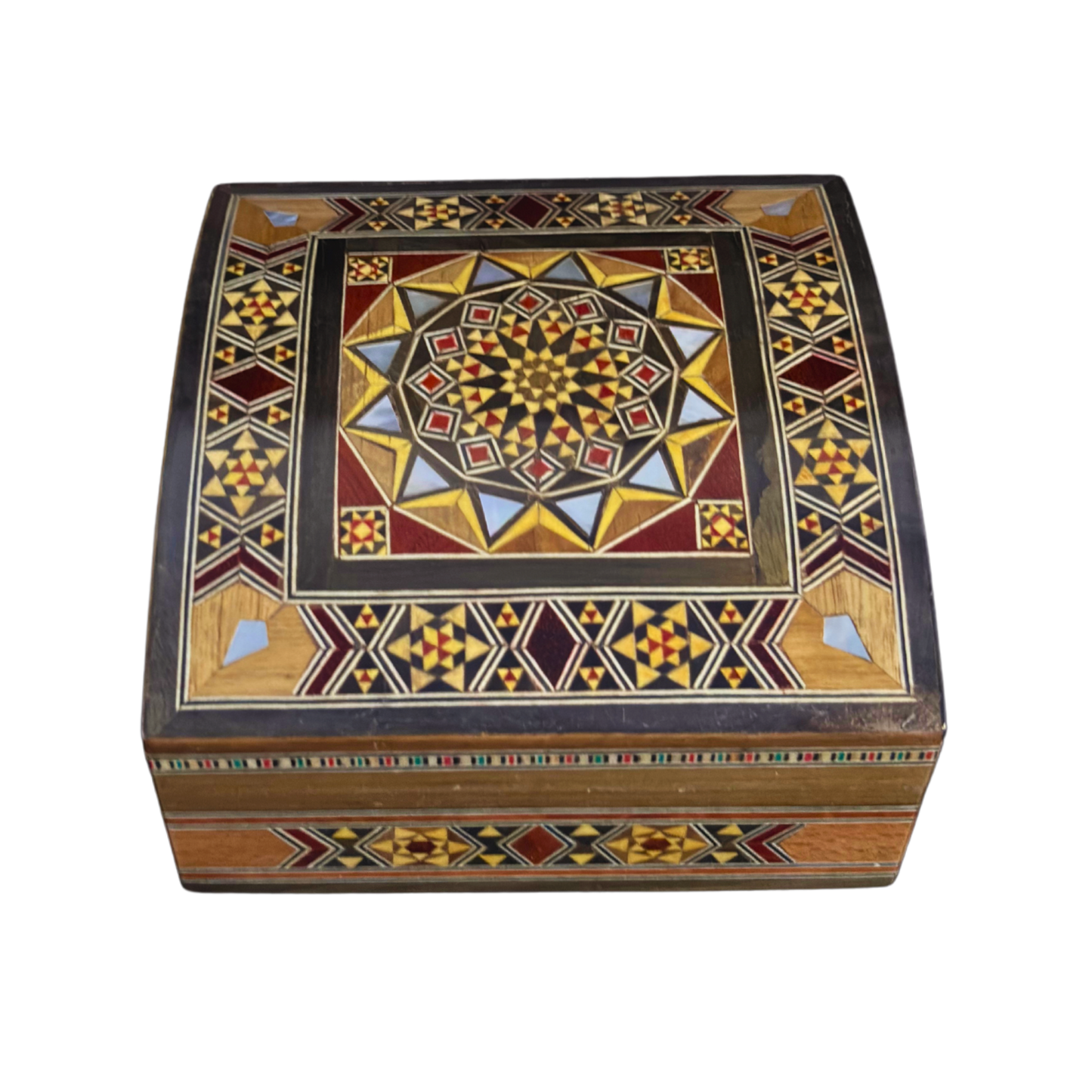 Boîte en Mosaïque Damascène Faite Main – Nacre & Velours