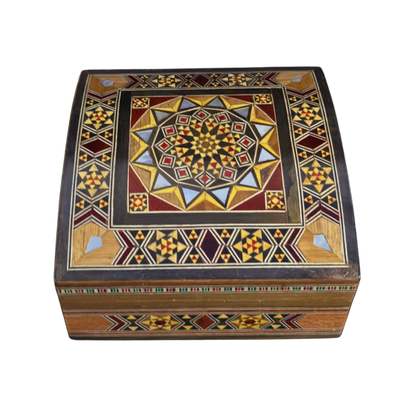 Boîte en Mosaïque Damascène Faite Main – Nacre & Velours