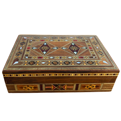 Boîte artisanale en mosaïque pour bijoux, incrustation de nacre, coffre de luxe en bois pour souvenirs, art damasquiné -Édition Limitée-