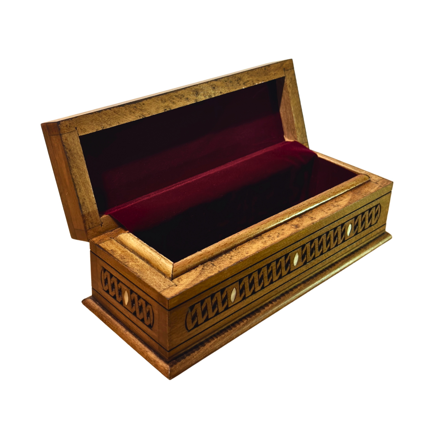 Handgesneden Luxe Doos uit Damascus – Parelmoer & Fluweel