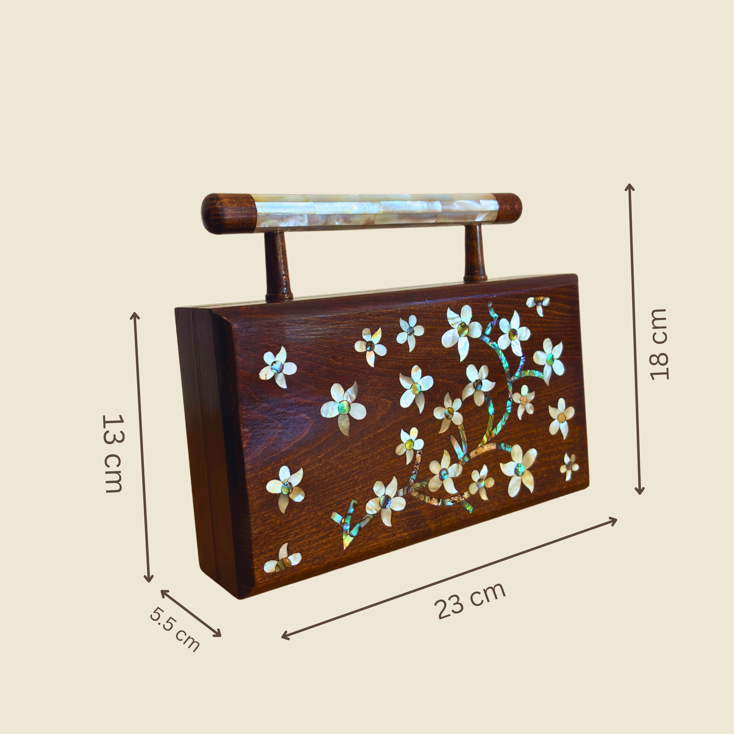 Zenobia – İnci Kakmalı & Brokar Astarı ile Lüks Dimaşk Mozaik Ahşap Clutch Çanta