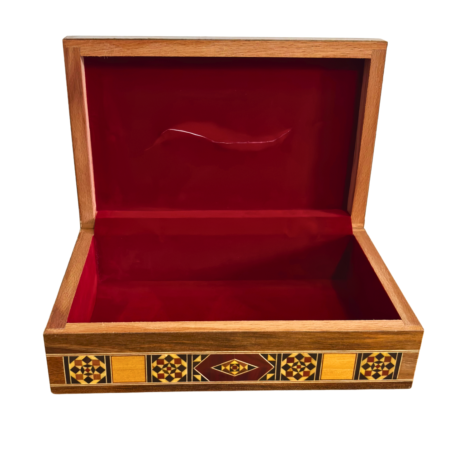 Elegante Caja de Pañuelos Damasquina en Madera – Nácar Incrustado & Interior de Terciopelo