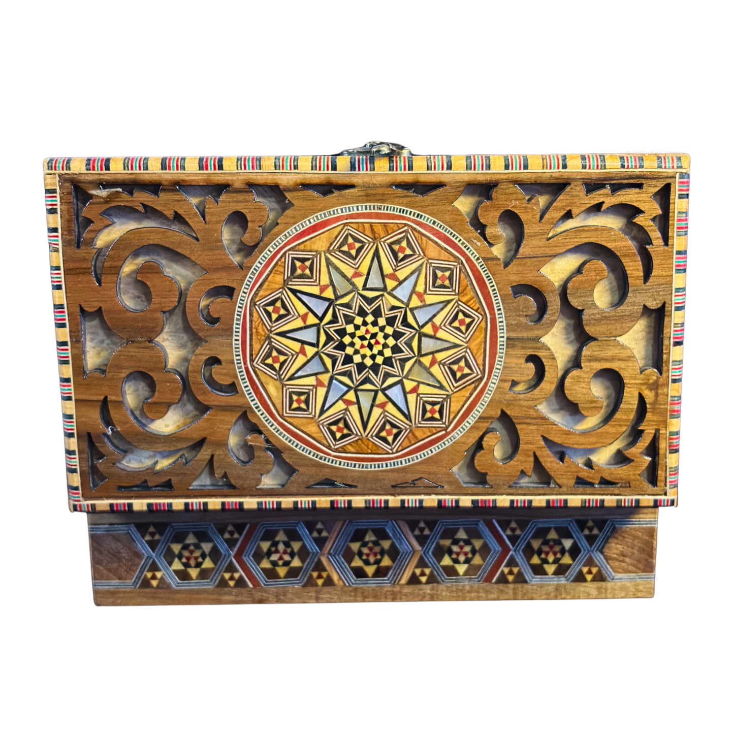 Boîte en Mosaïque Damascène Faite Main – Nacre & Sculpture Artisanale