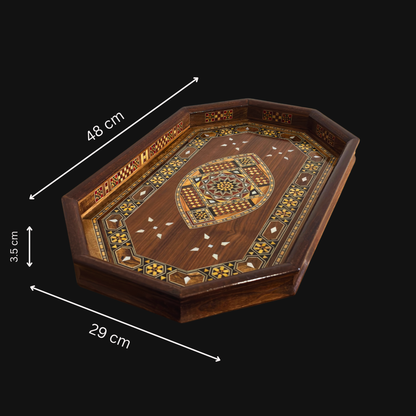Plateau Damasquiné en Bois – Incrustation de Nacre & Finition Noyer