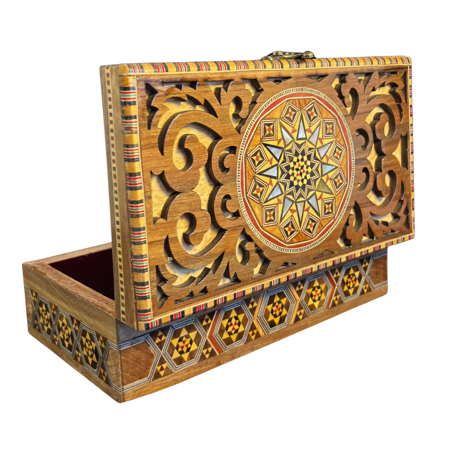 Boîte en Mosaïque Damascène Faite Main – Nacre & Sculpture Artisanale