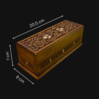 Handgesneden Luxe Doos uit Damascus – Parelmoer & Fluweel