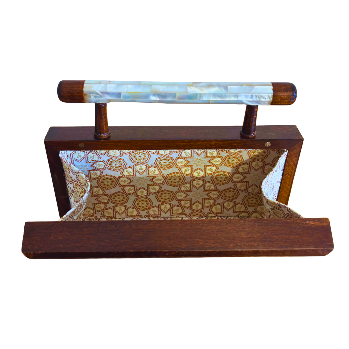 Zenobia – Luksusowa Damasceńska Kopertówka z Orzecha z Wkładką z Masą Perłową & Podszyciem z Brokatu