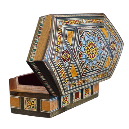 Boîte en Mosaïque Damascène Faite Main – Nacre & Velours