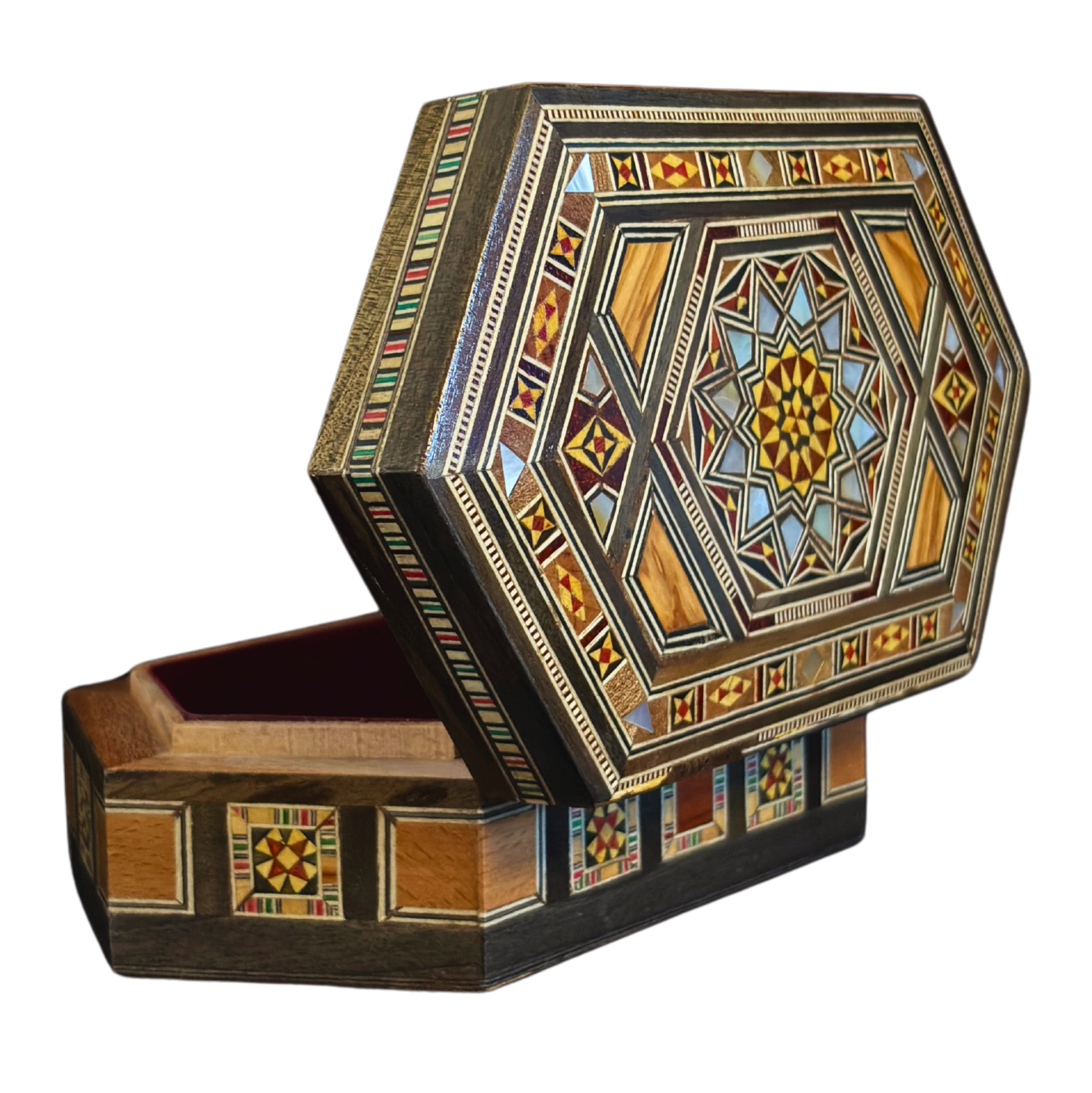 Boîte en Mosaïque Damascène Faite Main – Nacre & Velours