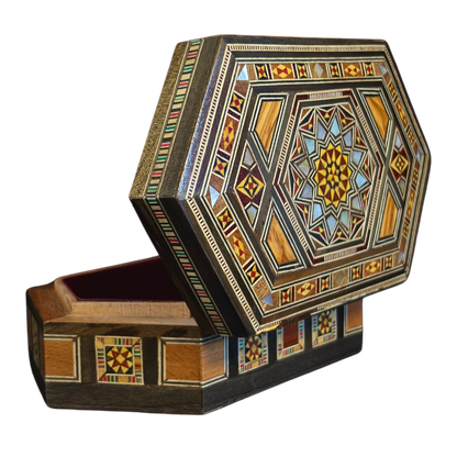 Boîte en Mosaïque Damascène Faite Main – Nacre & Velours