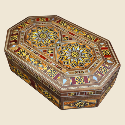 Boîte en Mosaïque Damascène Faite Main – Nacre & Velours