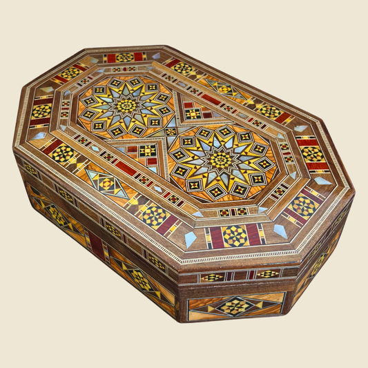 Boîte en Mosaïque Damascène Faite Main – Nacre & Velours