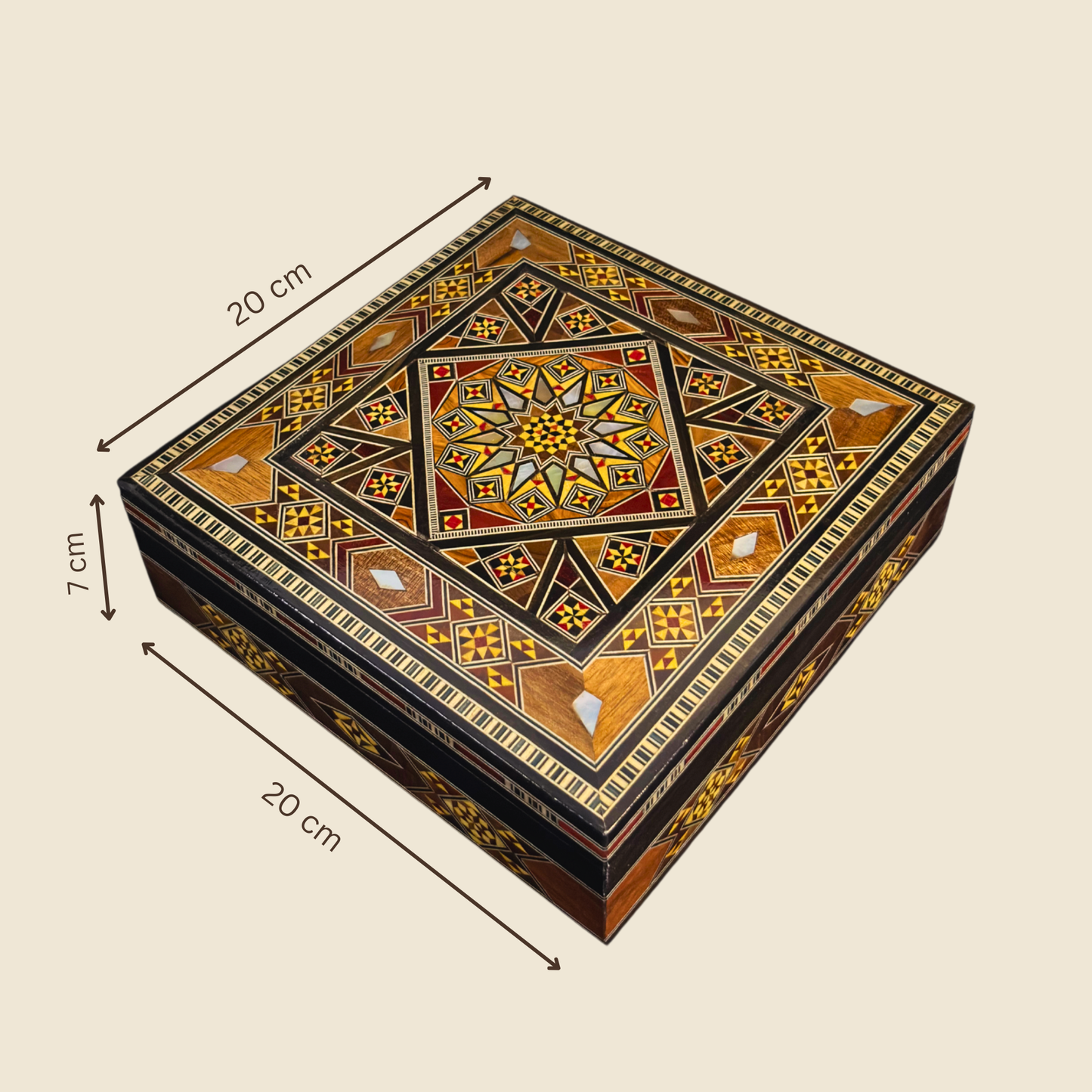 Handgefertigte Mosaik-Schatulle aus Damaskus – Perlmutt & Samt