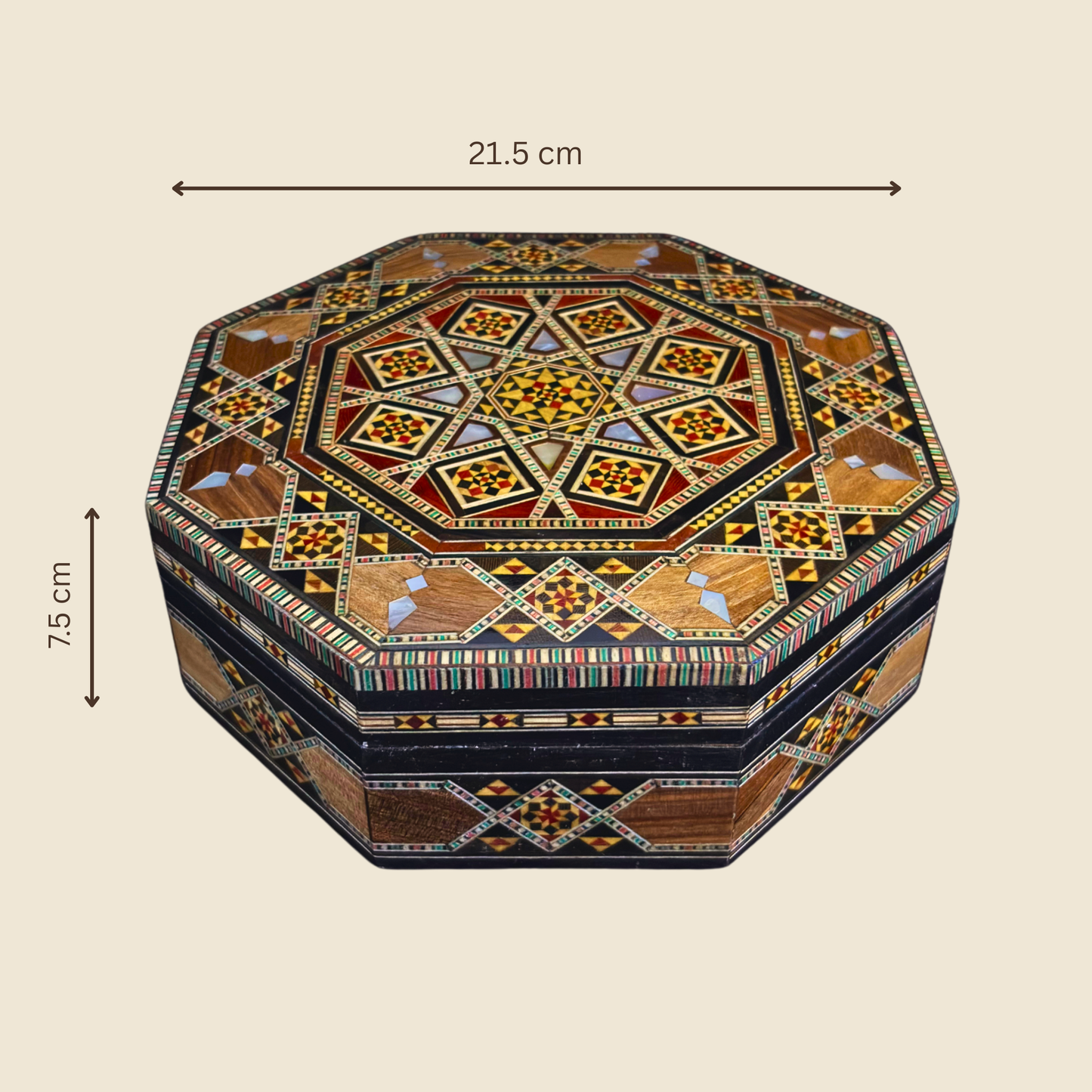 Boîte en Mosaïque Damascène Faite Main – Nacre & Velours