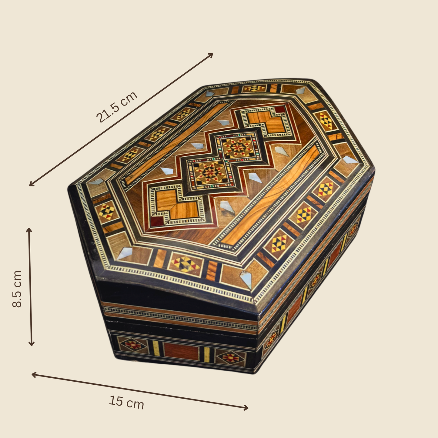 Handgemaakte Damascene Mozaïekdoos – Parelmoer & Fluweel