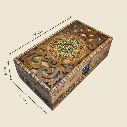 Boîte en Mosaïque Damascène Faite Main – Nacre & Sculpture Artisanale