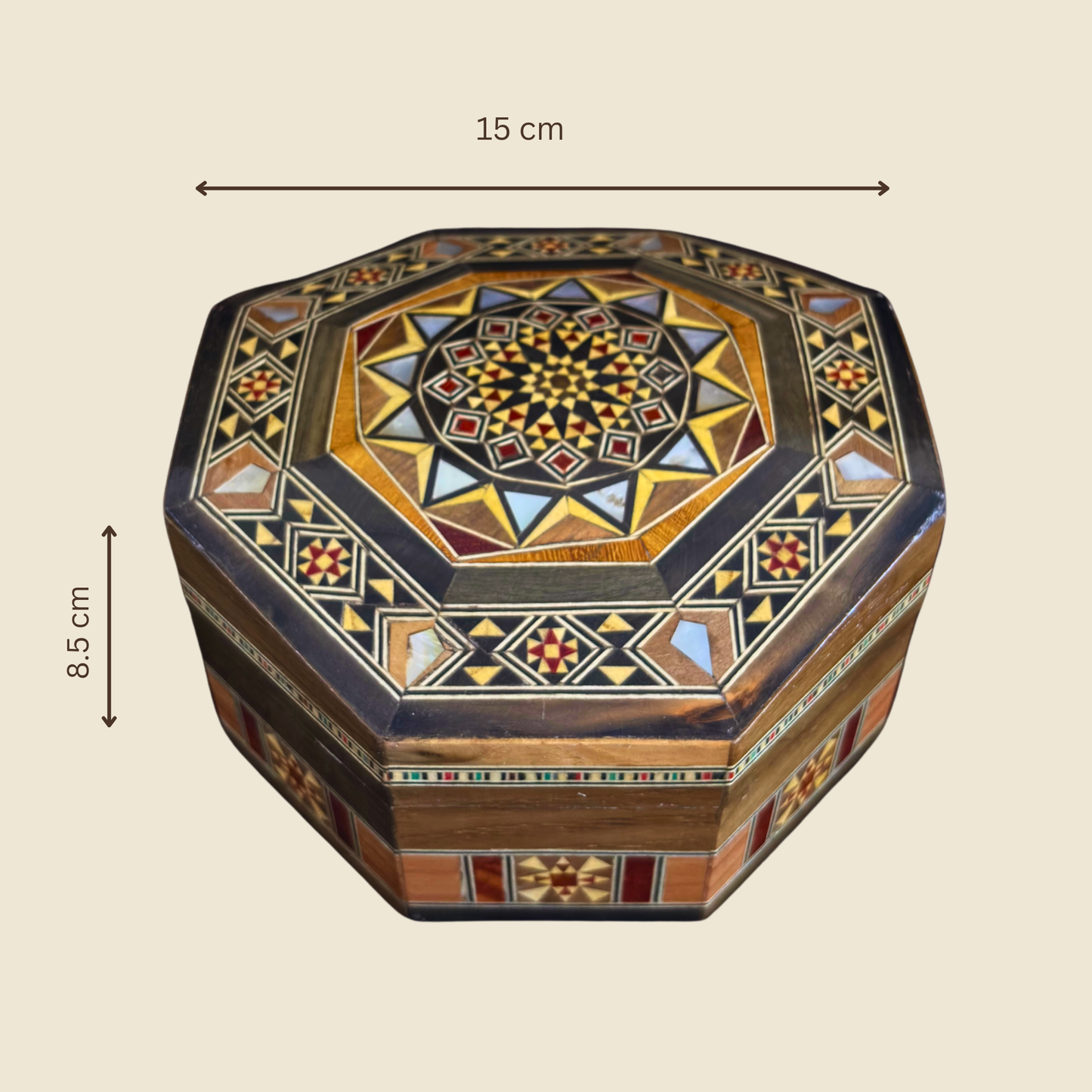 Boîte en Mosaïque Damascène Faite Main – Nacre & Velours