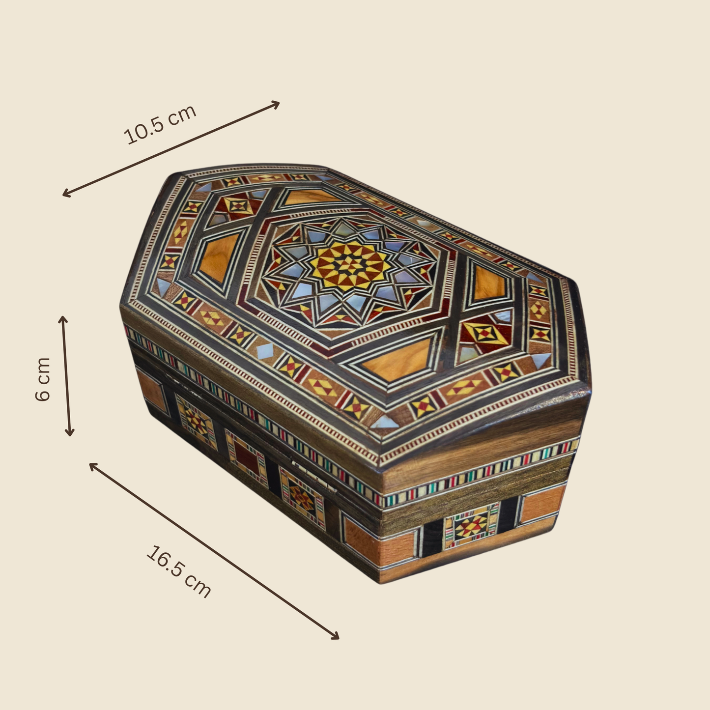 Boîte en Mosaïque Damascène Faite Main – Nacre & Velours