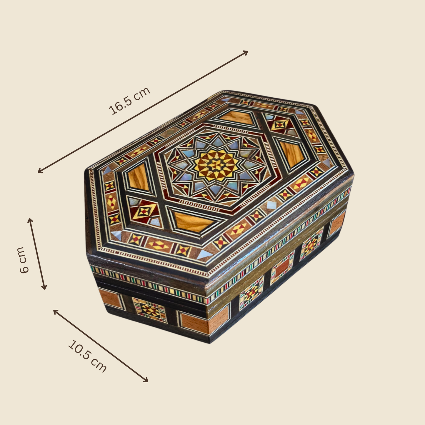 Boîte en Mosaïque Damascène Faite Main – Nacre & Velours