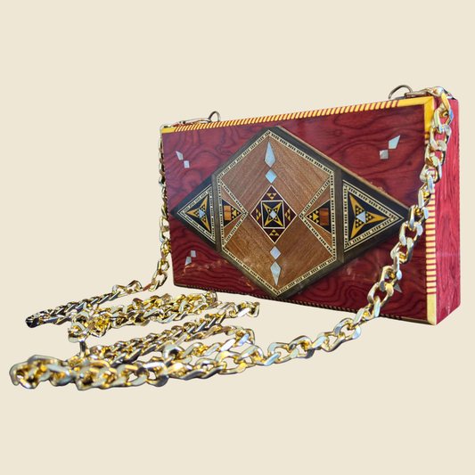Pochette de Luxe en Mosaïque Damascène avec Nacre & Intérieur en Brocart