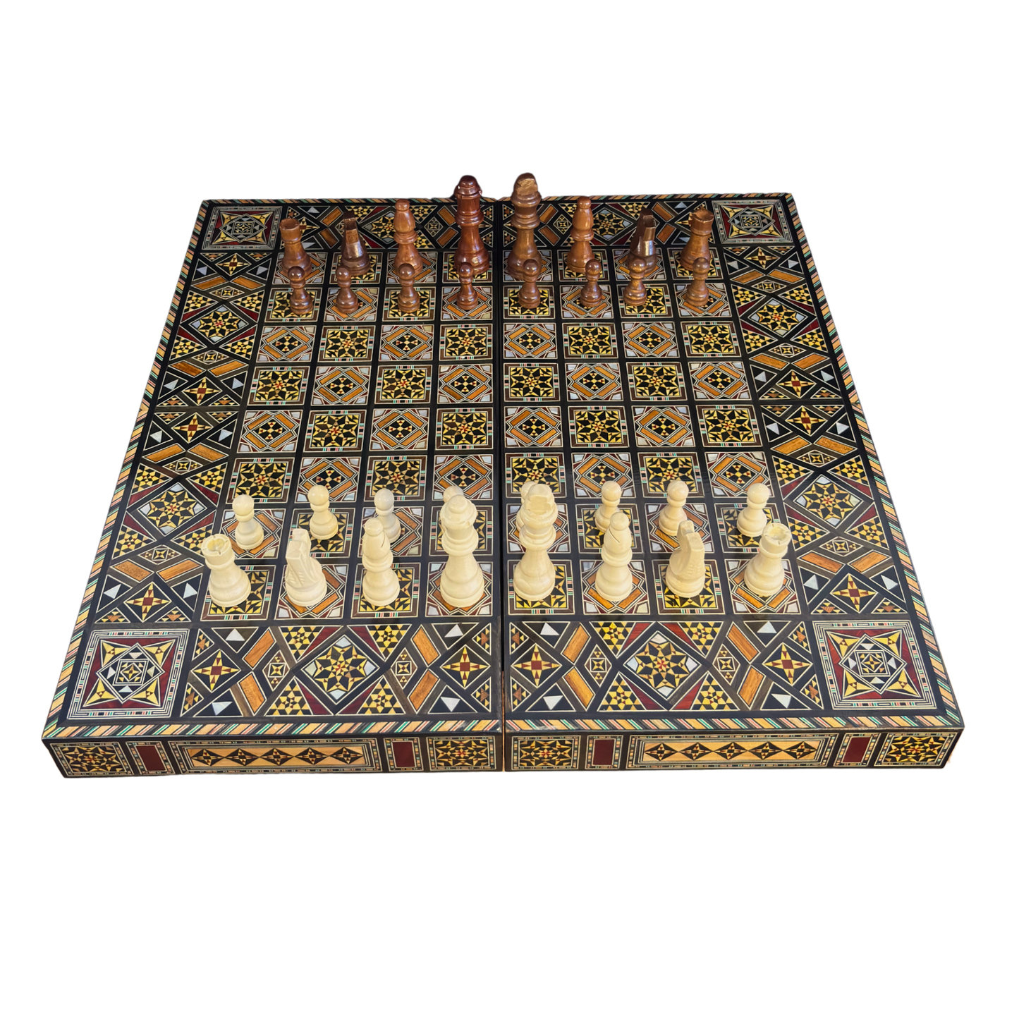 Jeu d’Échecs et de Backgammon de Luxe – Art Damascène & Nacre