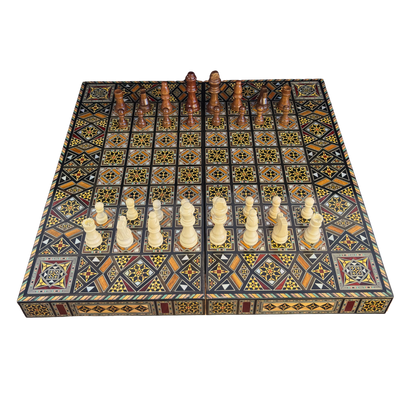 Jeu d’Échecs et de Backgammon de Luxe – Art Damascène & Nacre