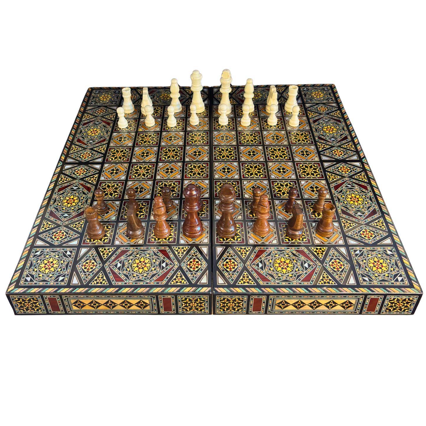 Jeu d’Échecs et de Backgammon Héritage – Artisanat Damascène en Mosaïque