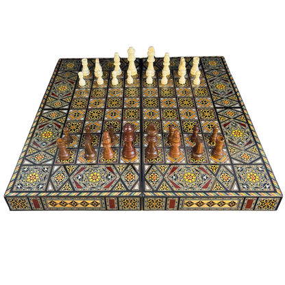 Jeu d’Échecs et de Backgammon Héritage – Artisanat Damascène en Mosaïque