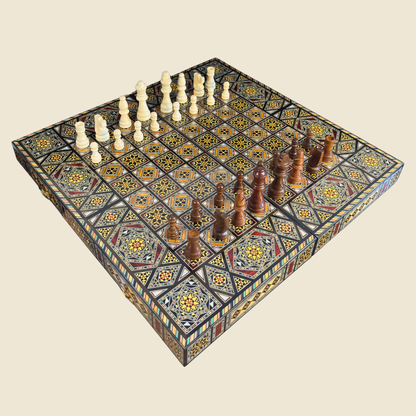 Jeu d’Échecs et de Backgammon Héritage – Artisanat Damascène en Mosaïque