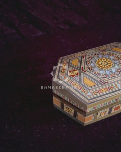 Boîte en Mosaïque Damascène Faite Main – Nacre & Velours